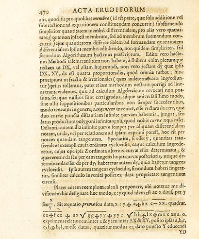 Página del artículo “Nova Methodus pro maximis et minimis…” (1684) en el que Leibniz introduce la notación : para la división