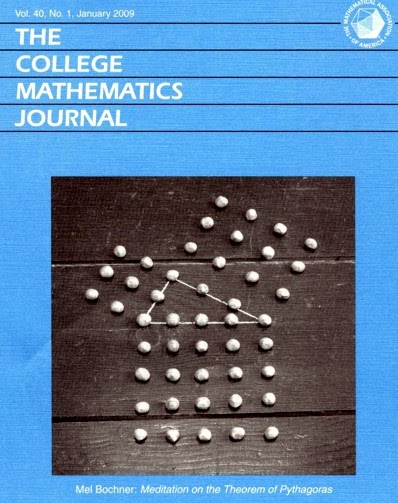 Portada de enero de 2009 de la revista "The College Mathematical Journal", con la imagen de la obra "Meditaciones sobre el Teorema de Pitágoras" (1972), del artista Mel Bochner