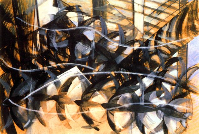"El vuelo de golondrinas" (1913), témpera sobre papel, de Giacomo Balla, en el MoMA de Nueva York