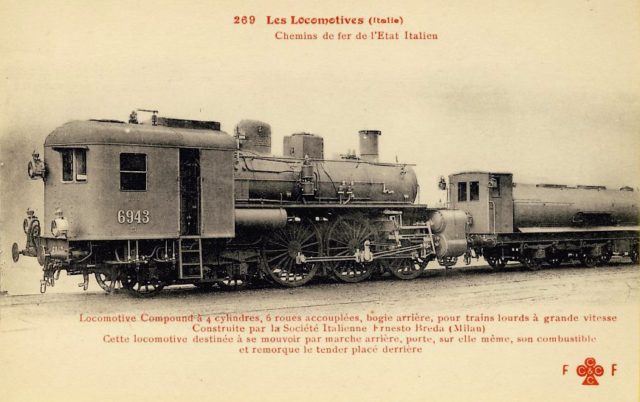  Postal con la Locomotora 6943 de los Ferrocarriles del Estado Italiano, construida por la empresa italiana Breda