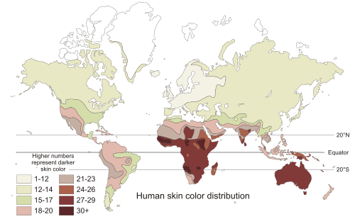 Distribución mundial del tono de piel 