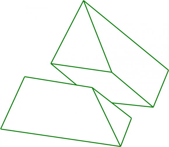 Las dos partes iguales en las que se divide el tetraedro, mediante el corte por la sección cuadrada central