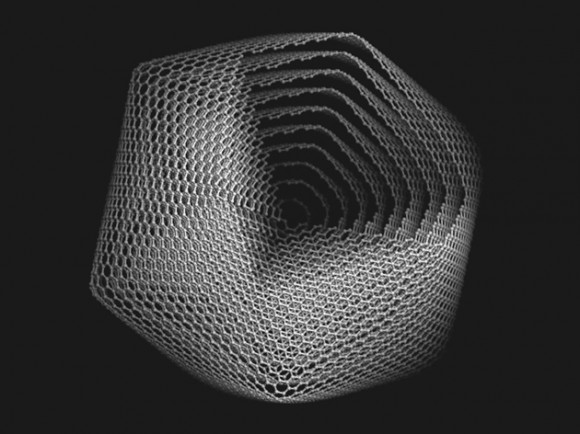 Una cebolla de carbono de 10 capas de fullerenos: C60, C240, C540, C960, C1.500, C2.160, C2.940, C3.840, C4.860 and C6.000. Fuente: Yang et al (2014)