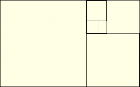 Red de cuadrados y rectángulos áureos dentro de un rectángulo áureo inicial