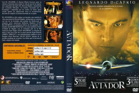 Carátula del DVD de la película “El aviador” (2004) de Martin Scorsese. Esta película, ganadora de 5 premios Oscar, se centraba en la vida del pionero de la aviación y productor y director de cine, Howard Hughes, quien padecía un trastorno obsesivo compulsivo