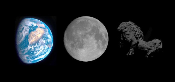 Comparación del albedo de la Tierra, Luna y Cometa: Foto: ESA