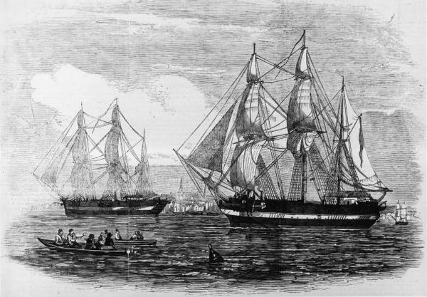  Ilustración del HMS Erebus y el HMS Terror para el London News publicada el 24 de mayo de 1845