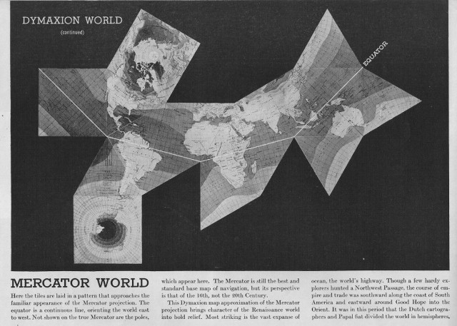 Una de las posibles visiones del mapa dymaxion que aparece en la revista