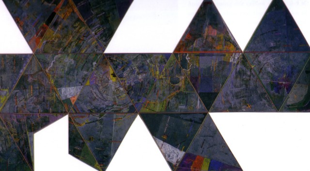 Mapa (basado en el Mundo aire-océano de Buckminster Fuller), del artista pop Jasper Johns (1967)