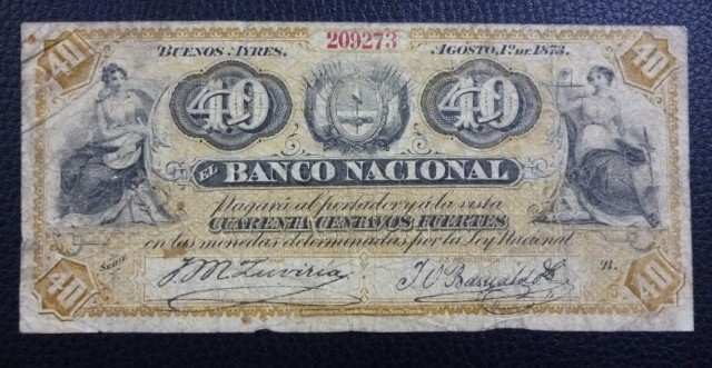 Billete de 40 centavos fuertes de Argentina (1873)