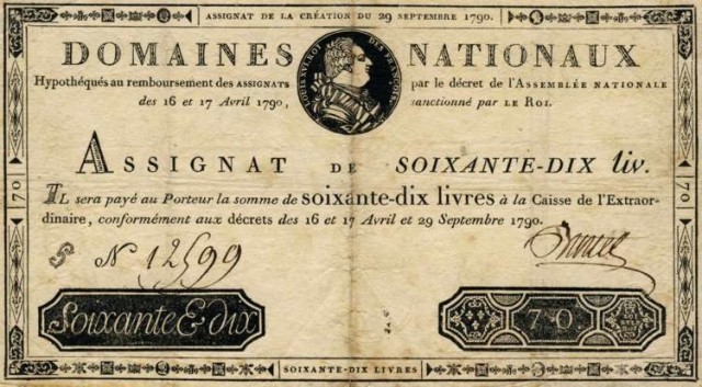 Billete de 70 libras francesas de 1790
