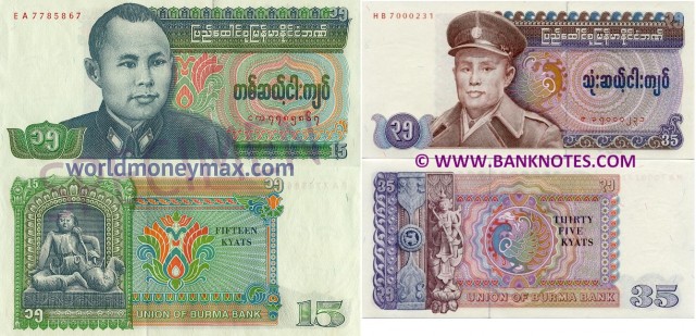 Billetes de 15 y 35 kyats