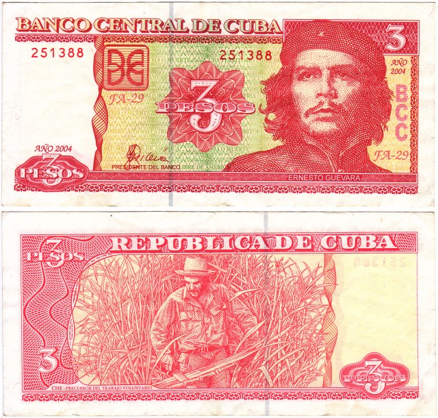 Billete de 3 pesos de Cuba (2004)