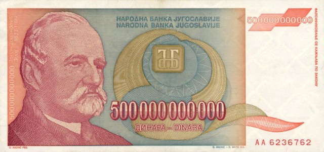 Billete de 500 millardos de dinares yugoslavos