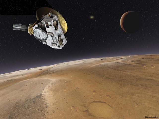 Recreación artística de la aproximación de New Horizons a Plutón