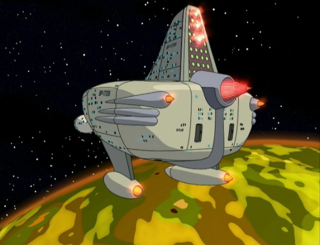 Fotograma de la serie Futurama en la que aparece la nave espacial Nimbus 1729
