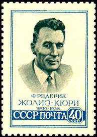 Joliot-Curie conmemorado en un sello de la URSS en 1959
