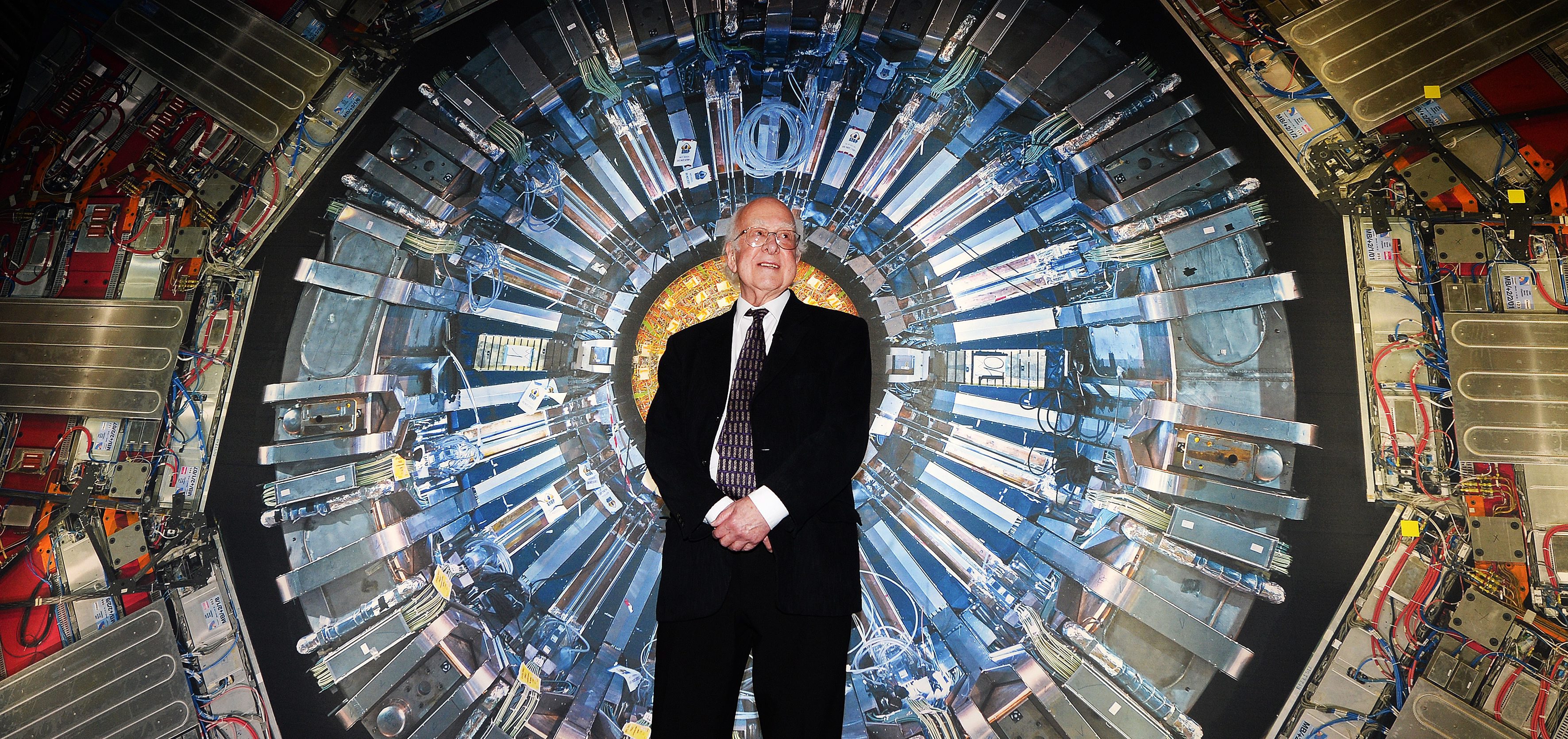 Nobel laureate Peter Higgs opens hadron collider exhibit at science museum in london.