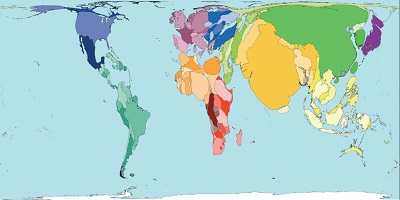 Cartograma de Worldmapper sobre la población total de cada país
