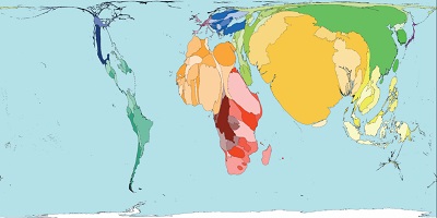 Cartograma de Worldmapper sobre la pobreza en el mundo