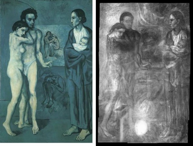 La vie de Pablo Picasso (1903, 196x129 cm) y una radiografía de la misma obra.