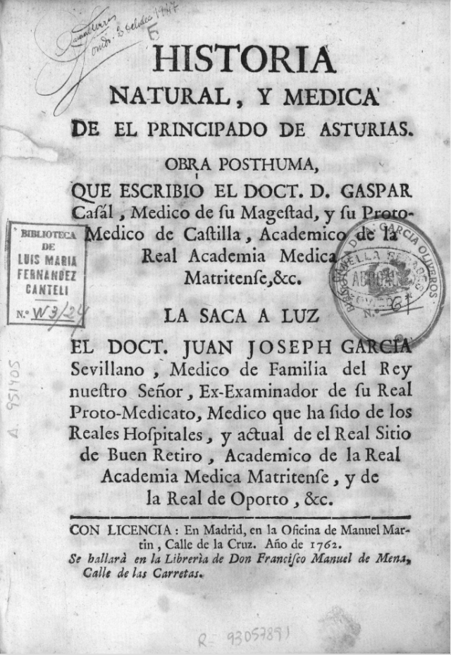 Historia natural y medicina del Principado de Asturias» (Madrid, 1762)