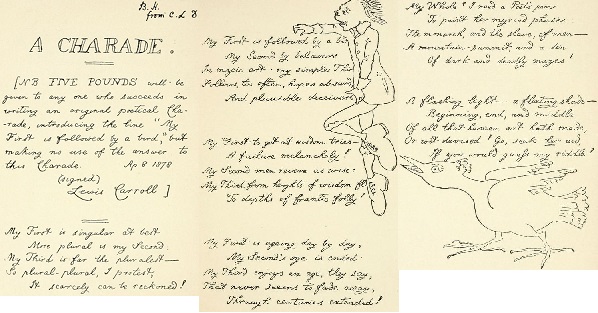Charada manuscrita de Lewis Carroll, con ilustraciones incluidas, cuya solución es I-magi-nation