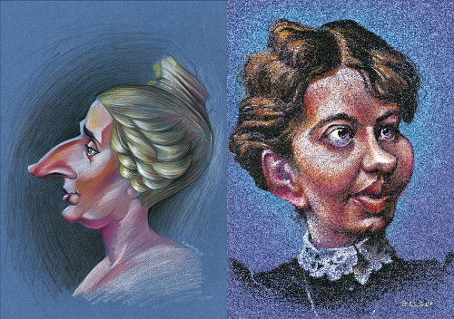 Caricaturas de Sophie Germain y Sofia Kovalevskaya, realizadas pr E. Morente y G. Basabe, para la exposición El rostro humano de las matemáticas, de la Real Sociedad Matemática Española