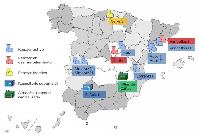 Reactores y principales instalaciones nucleares de España. Elaboración propia