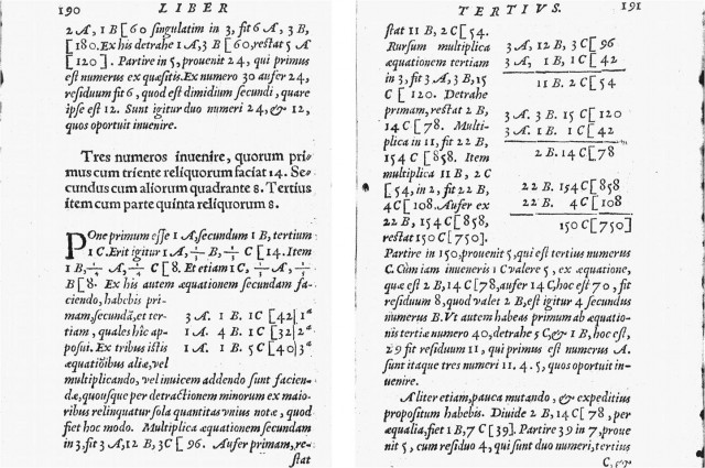 Páginas 190 y 191 del libro "Logistica" (1559), de Joannes Buteo