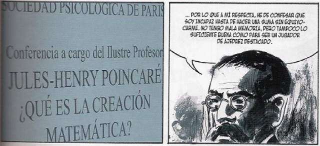 Comienzo del cómic: Viaje al pasado con la conferencia de Henri Poincaré ¿Qué es la creación matemática?, Sociedad Psicológica de París.