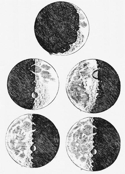 Bocetos de la luna realizados por Galileo Galilei (1564-1642) en su obra Sidereus Nuncius (1610)