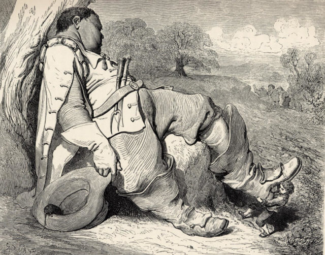 Ilustración Gustave Doré (1832-1883) de Pulgarcito robando las botas al Ogro