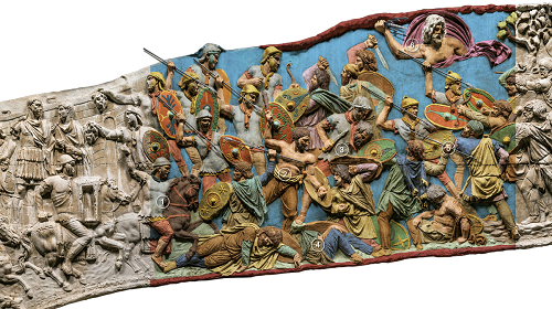 Imagen 5. Reproducción a color de una de las escenas que adornan la columna de Trajano. Fuente: National Geographic