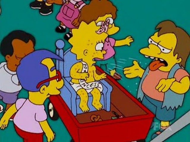 Famosa escena de Los Simpsons en que se trata el tema de las “fiestas de la varicela”.