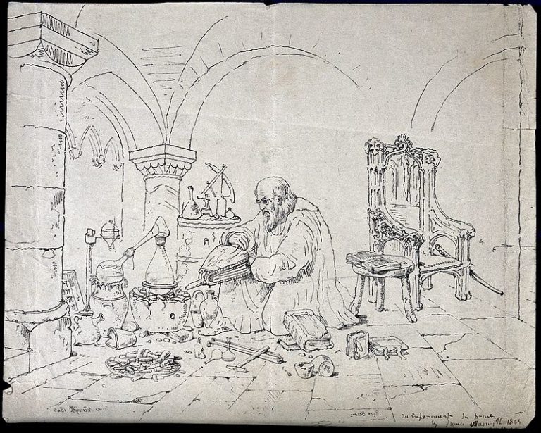 roger_bacon_conducting_an_alchemical_experiment_in_a_vaulted_wellcome_v0025604