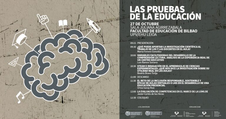 La jornada «Las Pruebas de la Educación» tendrá lugar el 27 de octubre en la facultad de Educación de Bilbao de la UPV/EHU