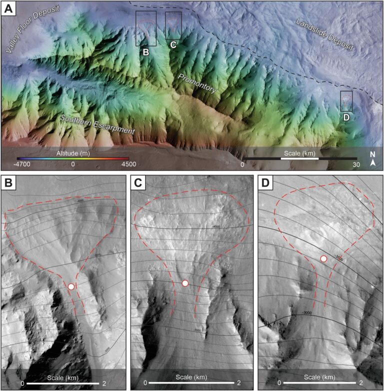 ¿A qué altura llegaron las aguas en Valles Marineris?